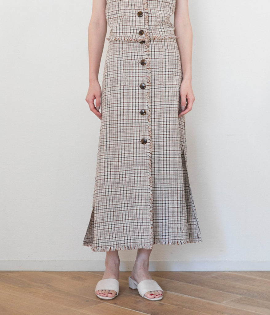 PHEENY フィーニー 19SS Linen check long skirt リネンチェックロングスカート