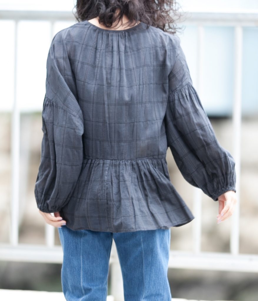 ne Quittez pas ヌキテパ Dobby Check Pin Tuck Top ドビーチェックピンタックトップ
